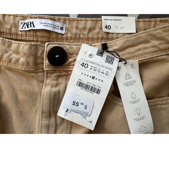 New ZARA Women's Camel High-Waist Wide Leg Cropped Jeans Size 8 - Picture 3 of 7